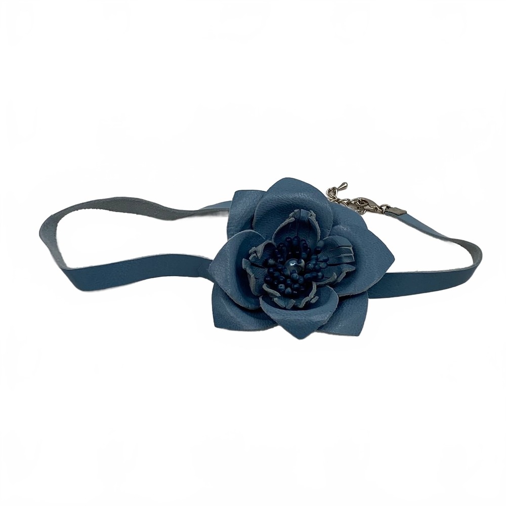 SR Blue Leather Choker Necklace | OS Regular Vintage | Women’s Jewelry